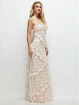 Side View Thumbnail - Coquette Floral Print Asymmertical Ruffle Chiffon Bias Slip Maxi Dress