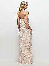 Rear View Thumbnail - Coquette Floral Print Asymmertical Ruffle Chiffon Bias Slip Maxi Dress