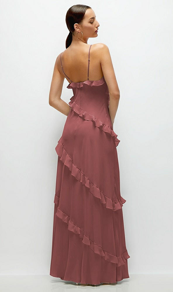 Back View - English Rose Asymmertical Ruffle Chiffon Bias Slip Maxi Dress