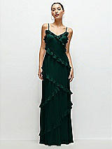 Front View Thumbnail - Evergreen Asymmertical Ruffle Chiffon Bias Slip Maxi Dress