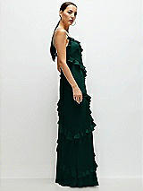 Side View Thumbnail - Evergreen Asymmertical Ruffle Chiffon Bias Slip Maxi Dress