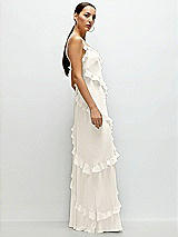 Side View Thumbnail - Ivory Asymmertical Ruffle Chiffon Bias Slip Maxi Dress