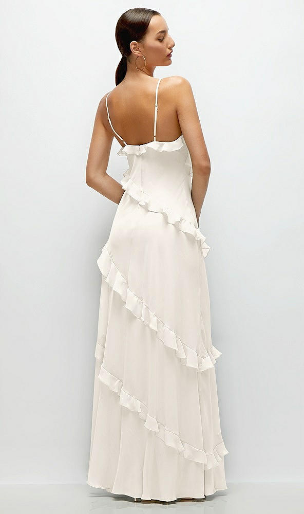 Back View - Ivory Asymmertical Ruffle Chiffon Bias Slip Maxi Dress