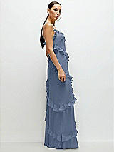 Side View Thumbnail - Larkspur Blue Asymmertical Ruffle Chiffon Bias Slip Maxi Dress