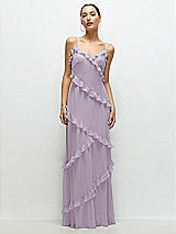 Front View Thumbnail - Lilac Haze Asymmertical Ruffle Chiffon Bias Slip Maxi Dress