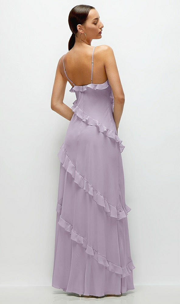 Back View - Lilac Haze Asymmertical Ruffle Chiffon Bias Slip Maxi Dress