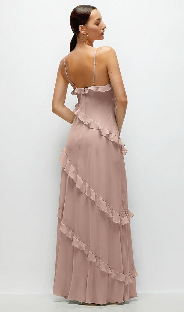 Back View - Neu Nude Asymmertical Ruffle Chiffon Bias Slip Maxi Dress