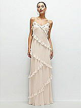 Front View Thumbnail - Oat Asymmertical Ruffle Chiffon Bias Slip Maxi Dress