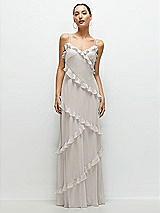 Front View Thumbnail - Oyster Asymmertical Ruffle Chiffon Bias Slip Maxi Dress