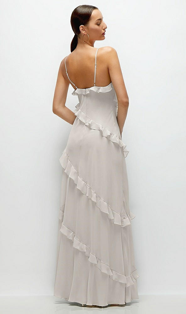 Back View - Oyster Asymmertical Ruffle Chiffon Bias Slip Maxi Dress