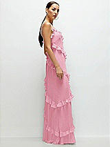 Side View Thumbnail - Peony Pink Asymmertical Ruffle Chiffon Bias Slip Maxi Dress