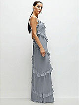 Side View Thumbnail - Platinum Asymmertical Ruffle Chiffon Bias Slip Maxi Dress