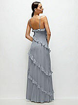 Rear View Thumbnail - Platinum Asymmertical Ruffle Chiffon Bias Slip Maxi Dress