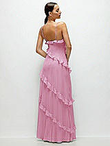 Rear View Thumbnail - Powder Pink Asymmertical Ruffle Chiffon Bias Slip Maxi Dress