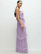 Side View Thumbnail - Pale Purple Asymmertical Ruffle Chiffon Bias Slip Maxi Dress