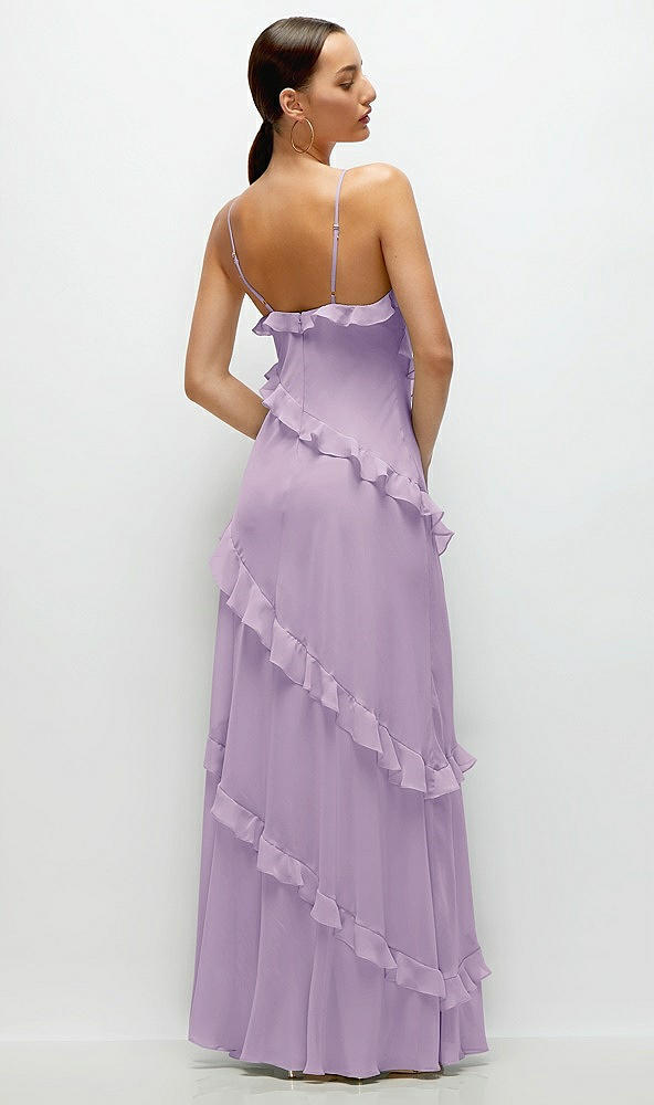 Back View - Pale Purple Asymmertical Ruffle Chiffon Bias Slip Maxi Dress