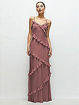 Front View Thumbnail - Rosewood Asymmertical Ruffle Chiffon Bias Slip Maxi Dress