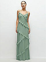 Front View Thumbnail - Seagrass Asymmertical Ruffle Chiffon Bias Slip Maxi Dress