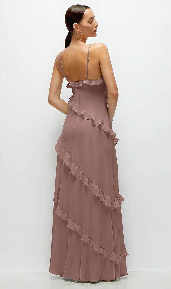 Back View - Sienna Asymmertical Ruffle Chiffon Bias Slip Maxi Dress