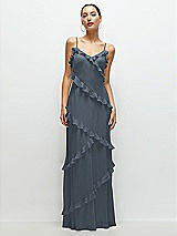 Front View Thumbnail - Silverstone Asymmertical Ruffle Chiffon Bias Slip Maxi Dress