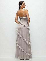 Rear View Thumbnail - Taupe Asymmertical Ruffle Chiffon Bias Slip Maxi Dress