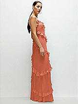 Side View Thumbnail - Terracotta Copper Asymmertical Ruffle Chiffon Bias Slip Maxi Dress