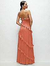 Rear View Thumbnail - Terracotta Copper Asymmertical Ruffle Chiffon Bias Slip Maxi Dress