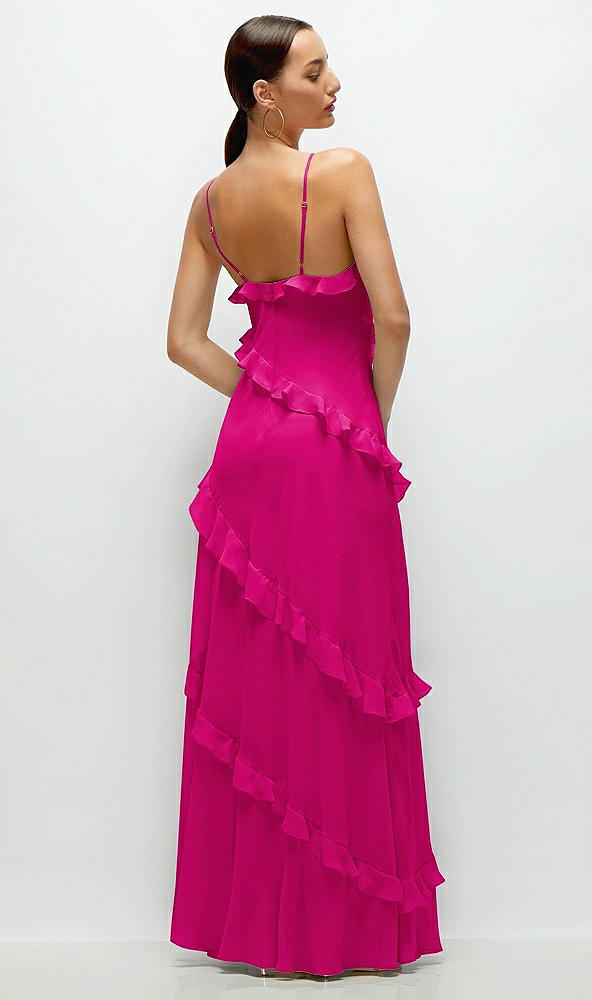 Back View - Think Pink Asymmertical Ruffle Chiffon Bias Slip Maxi Dress