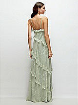 Rear View Thumbnail - Vintage Primrose Sage Asymmertical Ruffle Chiffon Bias Slip Maxi Dress