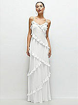 Front View Thumbnail - White Asymmertical Ruffle Chiffon Bias Slip Maxi Dress