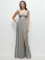 Front View Thumbnail - Chelsea Gray Ruffle Strap Chiffon Bustier Maxi Dress with Ruffle Hem A-Line Skirt