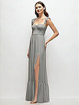 Side View Thumbnail - Chelsea Gray Ruffle Strap Chiffon Bustier Maxi Dress with Ruffle Hem A-Line Skirt