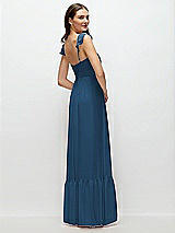 Rear View Thumbnail - Dusk Blue Ruffle Strap Chiffon Bustier Maxi Dress with Ruffle Hem A-Line Skirt