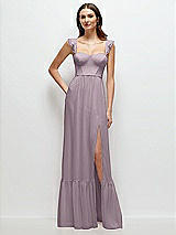 Front View Thumbnail - Lilac Dusk Ruffle Strap Chiffon Bustier Maxi Dress with Ruffle Hem A-Line Skirt