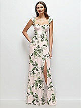 Front View Thumbnail - Palm Beach Print Ruffle Strap Chiffon Bustier Maxi Dress with Ruffle Hem A-Line Skirt