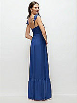 Rear View Thumbnail - Classic Blue Ruffle Strap Chiffon Bustier Maxi Dress with Ruffle Hem A-Line Skirt