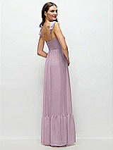 Rear View Thumbnail - Suede Rose Ruffle Strap Chiffon Bustier Maxi Dress with Ruffle Hem A-Line Skirt