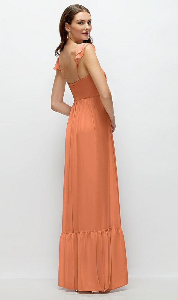 Back View - Sweet Melon Ruffle Strap Chiffon Bustier Maxi Dress with Ruffle Hem A-Line Skirt