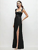 Side View Thumbnail - Black Ruffle Strap Chiffon Bustier Maxi Dress with Ruffle Hem A-Line Skirt