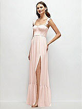 Side View Thumbnail - Blush Ruffle Strap Chiffon Bustier Maxi Dress with Ruffle Hem A-Line Skirt