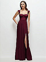 Front View Thumbnail - Cabernet Ruffle Strap Chiffon Bustier Maxi Dress with Ruffle Hem A-Line Skirt