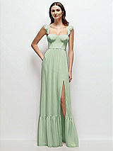 Front View Thumbnail - Celadon Ruffle Strap Chiffon Bustier Maxi Dress with Ruffle Hem A-Line Skirt