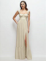 Front View Thumbnail - Champagne Ruffle Strap Chiffon Bustier Maxi Dress with Ruffle Hem A-Line Skirt