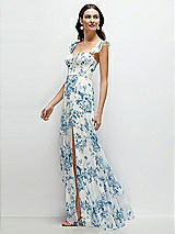 Side View Thumbnail - Cottage Rose Dusk Blue Ruffle Strap Chiffon Bustier Maxi Dress with Ruffle Hem A-Line Skirt