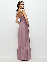 Rear View Thumbnail - Dusty Rose Ruffle Strap Chiffon Bustier Maxi Dress with Ruffle Hem A-Line Skirt