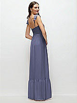 Rear View Thumbnail - French Blue Ruffle Strap Chiffon Bustier Maxi Dress with Ruffle Hem A-Line Skirt