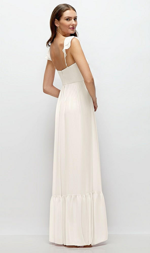 Back View - Ivory Ruffle Strap Chiffon Bustier Maxi Dress with Ruffle Hem A-Line Skirt