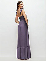 Rear View Thumbnail - Lavender Ruffle Strap Chiffon Bustier Maxi Dress with Ruffle Hem A-Line Skirt