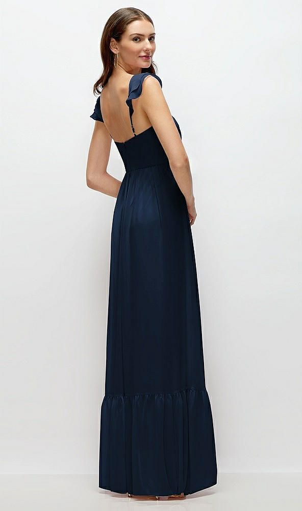 Back View - Midnight Navy Ruffle Strap Chiffon Bustier Maxi Dress with Ruffle Hem A-Line Skirt