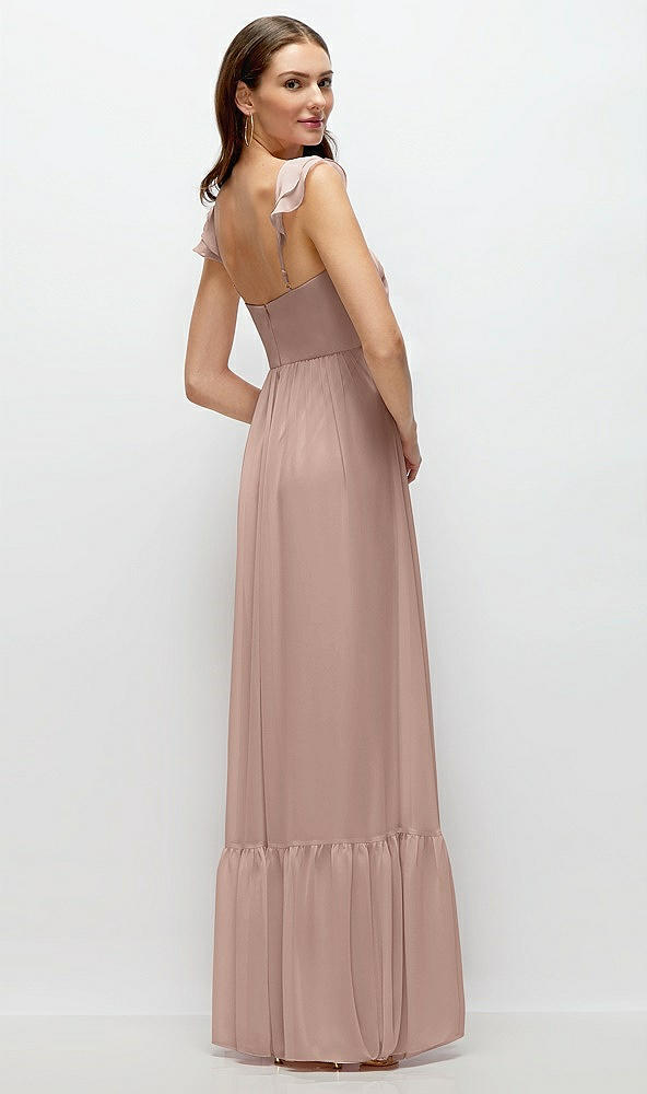 Back View - Neu Nude Ruffle Strap Chiffon Bustier Maxi Dress with Ruffle Hem A-Line Skirt